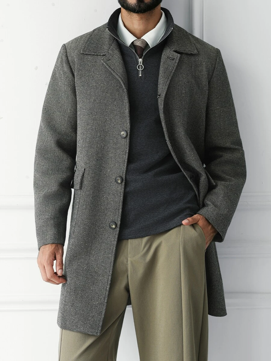 HUEFORM Men's Herringbone Tweed Wool Jacket, Autumn/Winter Vibe, Large Pockets, Turn-Down Collar Design, Versatile Classic For Outdoor - Multicolor - View 1