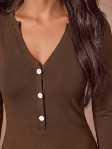 Lazeform Rompi Wanita Lengan Panjang Kasual Warna Polos untuk Sehari-hari - Coklat - View 3