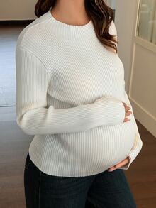 DAZY Solid Color Fitted Elastic Long Sleeve Casual Daily Base Layer Knit Sweater For Spring And Autumn Maternity - White - View 7