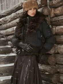 MOTF PREMIUM 2026 AUTUMN/WINTER NEW FASHION WOMEN'S FUR COLLAR WINTER COAT - Black - View 8