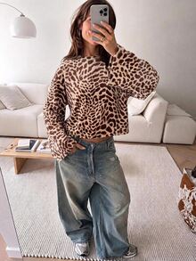 SHEIN EZwear 海外長袖草莓巧克力條紋上衣，秋季上衣，適合日常通勤、聚會、秋冬春夏、聖誕節、新年、感恩節、派對、婚禮、海灘、畢業典禮、優雅、外出、約會、通勤、情人節、優雅、度假、Y2K、畢業典禮等場合 - 彩色 - 查看 5