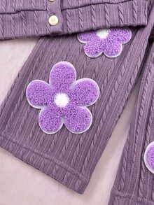 SHEIN Baby Girl 3D Floral Decor Long Sleeve Sweatshirt And Pants Casual Daily Outfit - Purple - View 6