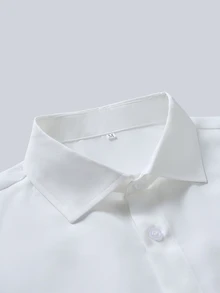 Manfinity Bizformal 男士極簡純色翻領長袖襯衫，口袋裝飾設計，白色商務休閒通勤百搭鈕扣襯衫 - 白色 - 查看 5