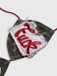 ROMWE Street Life Women's Y2K Retro Slogan Logo Embroidered Denim Mini Tight Sexy Top With Straps - Green - View 3
