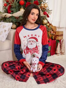 SHEIN Women's Casual Knit Christmas Print Loungewear Pajama Set - Multicolor - View 5