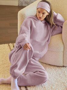 GLOWMODE Heavyweight Fleece Oversized Sweatshirt Pocket Thick Thermal Warm Winter Valentine's Day - Dusty Pink - View 8