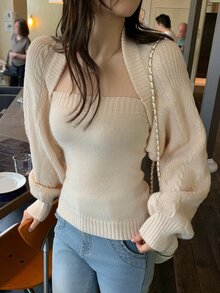DAZY Women's Solid Color Long Sleeve Autumn/Winter Sweater 2 Pieces Set - Pink - View 7
