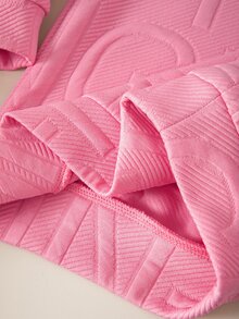 SHEIN 女童小女孩針織純色連帽人造毛飾邊寬鬆休閒衛衣與長褲兩件套 - 粉色 - 查看 8