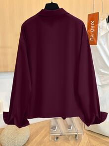 GlowEve CURVE Plus Size Women's V-Neck Pleated Fashion Blouse Fall - Purple - View 2