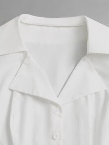 Sweetra Women's Vintage Spicy Style Fitted Long Sleeve Blouse With Cinched Waist And Flared Hem - White - View 6