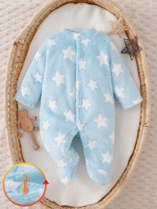 SHEIN 6件組隨機發貨 1件裝 秋冬新生兒嬰兒居家連身衣 可愛虎/牛/象/鹿/兔動物刺繡 卡其色、黃色、杏色、灰色、淺卡其色、粉色、白色 單面水晶絨毛 隨性簡約長袖連腳爬行衣 - 藍色 - 查看 3