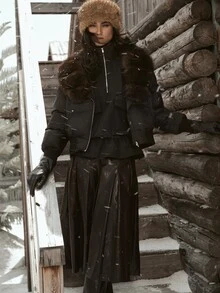 MOTF PREMIUM 2026 AUTUMN/WINTER NEW FASHION WOMEN'S FUR COLLAR WINTER COAT - Black - View 7