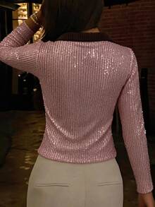 DAZY Women's Exquisite Sequin Long Sleeve Fashion T-Shirt For Bar - Mauve Purple - View 3