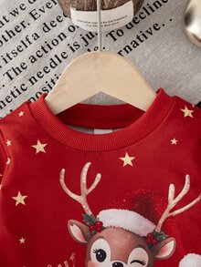 SHEIN 女嬰時尚刺繡荷葉邊印花衛衣 秋季 - 紅色 - 查看 4