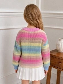 SHEIN New Fashion Versatile Cute Colorful Gradient Purple-Red Pullover Sweater For Girls, Suitable For School, Parties, Ceremonies, Outings, Spring/Summer And Autumn/Winter - Multicolor - View 2