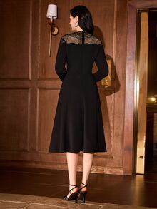 MOTF PREMIUM WOMEN'S LACE PATCHWORK CASUAL PARTY & TRAVEL DRESS - Black - View 3