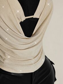 SHEIN ICON 大尺碼女款 2 件組夏季外穿亮片露背背心與細肩帶背心，適合海灘、夏威夷派對、返校日、演唱會與夜店 - 杏色 - 查看 10