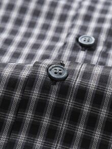Manfinity Bizformal 26 Kemeja Pria Lengan Panjang Kerah Kancing Motif Kotak-kotak Musim Semi/Panas, Hitam Abu-abu, Tenun Ringan - Hitam - View 6