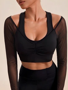VARSIVA Women's 2 In 1 Patchwork Casual Daily Travel Sports T-Shirt - Black - View 1