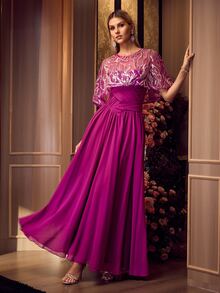 MOTF Soiréza ELEGANT DETACHABLE BEADED SHAWL & RUCHED BUST STRAPLESS MAXI GOWN FOR FORMAL PARTIES,WEDDING,GALAS - Hot Pink - View 7