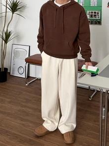 DAZY Brown Knitted Hooded Sweatshirt For Men, Autumn/Winter Hoodies - Brown - View 5