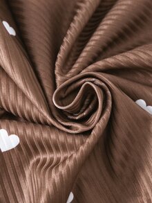 SHEIN Baby Girl 2pcs Ribbed Heart Print Footed Romper With Ruffle & Bow Hat Set, Soft Knit Autumn Daily Wear - Brown - View 4