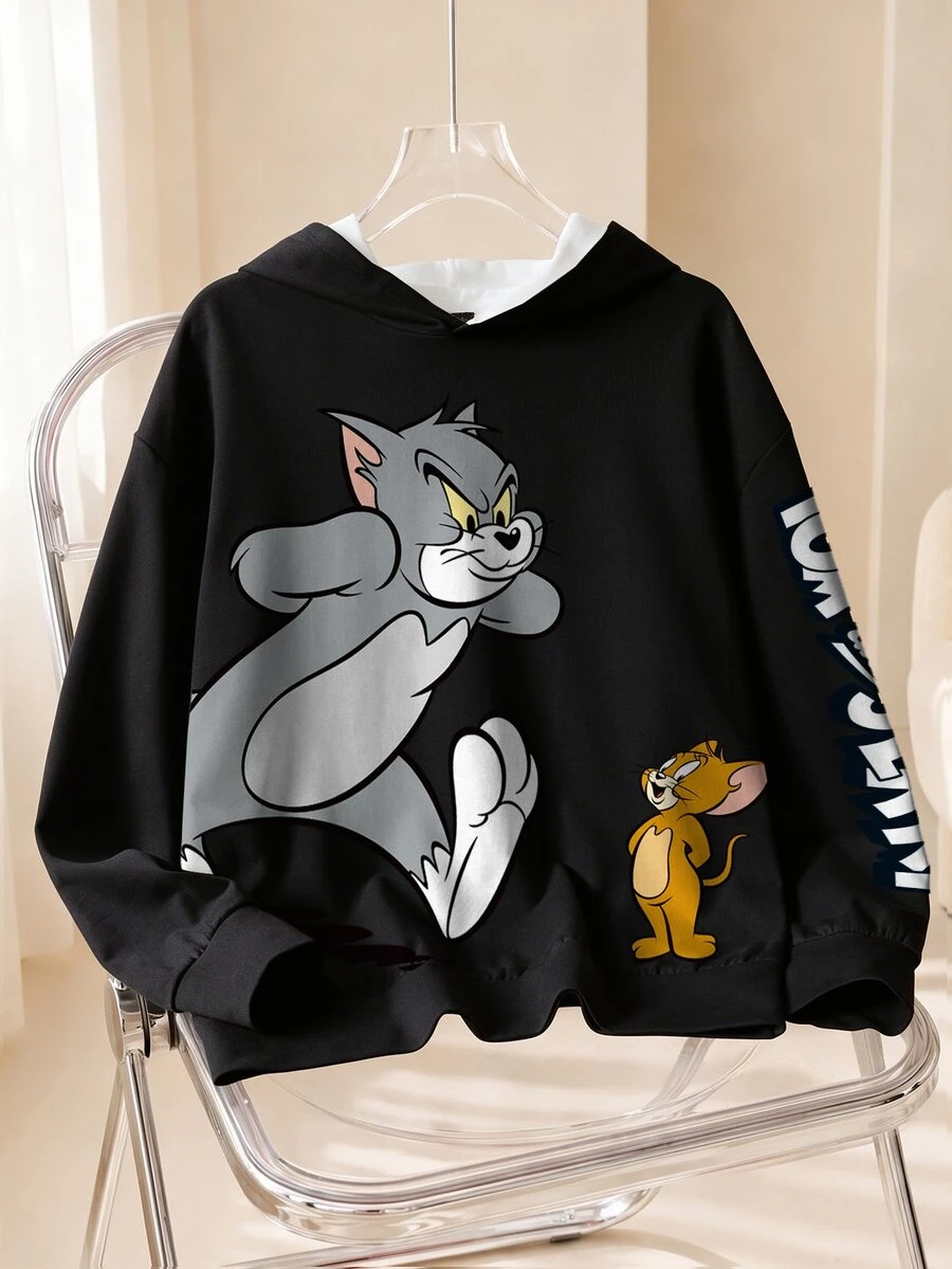 TOM & JERRY X SHEIN 男士休閒卡通印花連帽衫 - 白色 - 查看 1