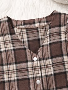 SHEIN 女童大童3件套：無袖鈕扣背心、高領長袖T恤、百褶裙附腰帶，寬鬆舒適，適合春秋季，日常通勤、外出、聚會、拍照、購物 - 棕色 - 查看 6