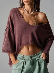 Bohemela 女款素色休閒百搭日常穿著長袖針織衫 - 紫色 - 查看 3