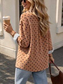 Franclia Women's Polka Dot Casual Daily Long Sleeve Blouse - Camel - View 7