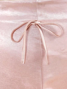 SHEIN MOD Plus Size Women's Pale Rose Satin Skirt, Bow Decor, Elastic Waist, Side Zipper, Suitable For Autumn Date Wear - Pink - View 5