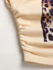 Tween Girl Teen Girls Tiger Print Pullover Tween Girl Sweatshirt, Waist Ruched Loose Casual Versatile School Back To School Autumn Winter New - Apricot - View 7
