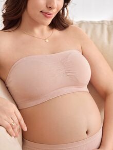 Moonlight&Mama 無縫抹胸哺乳孕婦內衣，高彈性，抓皺設計，無肩帶，極簡時尚，粉紅色，適用於懷孕與哺乳 - 粉色 - 查看 3