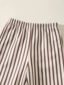 SHEIN 2件組嬰兒男童女童卡通熊圖案與條紋運動長褲秋冬套裝 - 彩色 - 查看 7