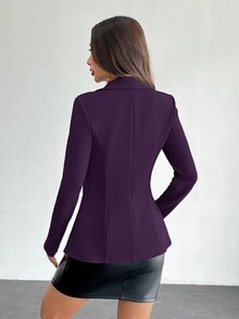 SHEIN PETITE 女款翻領單扣西裝外套，秋冬辦公穿搭，適合嬌小身型女性 - 紫色 - 查看 2