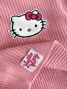 HELLO KITTY AND FRIENDS | SHEIN GraphicGems 女童圓領刺繡針織毛衣，純粉色，可愛甜美，休閒簡約百搭，舒適柔軟，適合日常穿著、戶外、上學、玩耍、野餐、旅行 - 粉色 - 查看 7