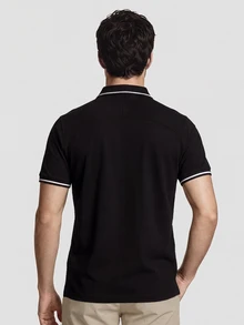 TekDrob UV Protection & Cool Feeling Raglan Polo Shirt With RIB Details, Zippered Placket And 4-Way Stretch - Black - View 3