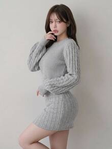 FRIFUL Women's Solid Color Backless Casual Daily Knit Dress - Grey - View 7