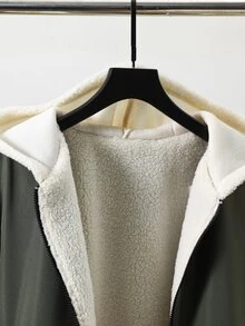 SHEIN 青少年男孩純色保暖內裡休閒日常連帽外套 - 綠色 - 查看 7