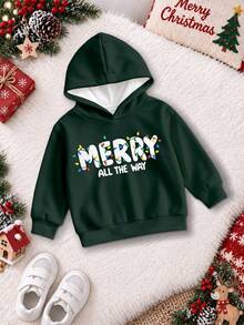 Young Boy Christmas Letter & Light Print Hoodie And Plaid Jogger Pants Set, 2 Pieces Casual Outfit - Multicolor - View 5