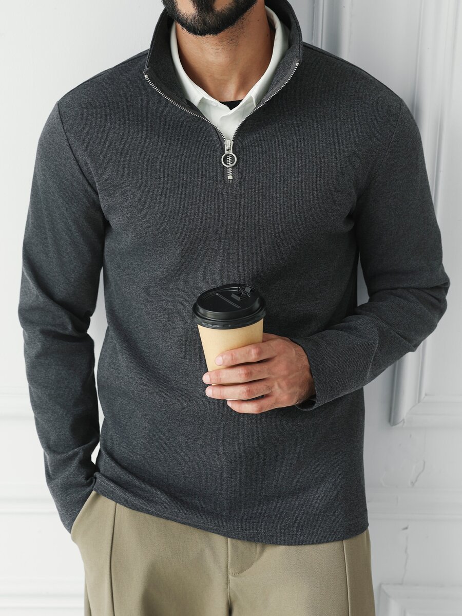 HUEFORM Men's Solid Color Casual Versatile Long Sleeve T-Shirt For Daily Wear - Dark Grey - View 1