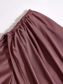 Poshavie Poshavie Plus Size Draped OneShoulder LongSleeve Top, Elegant Ruched OffShoulder Blouse, Casual Fitted Solid LongSleeve Top For GoingOut & Party - Mauve Purple - View 7