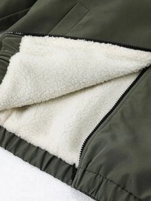 SHEIN 青少年男孩純色保暖內裡休閒日常連帽外套 - 綠色 - 查看 5