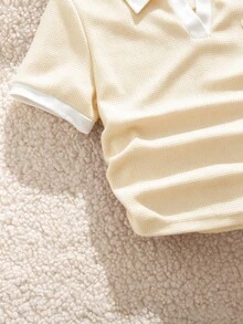 SHEIN 青少年女孩 2件/套 學院風休閒套裝，日常上學/外出/通勤穿著，度假穿搭，舒適可愛 - 杏色 - 查看 4