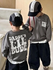 SHEIN 兒童 1件小男孩字母圖案加厚秋季衛衣，學院風寬鬆版型冬季 80s 返校日時尚舒適休閒套頭衫 - 彩色 - 查看 4