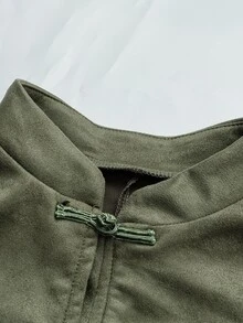 LUMIGAL Women's Solid Color Frog Button Placket Chinese Style Elegant Jacket - Green - View 4