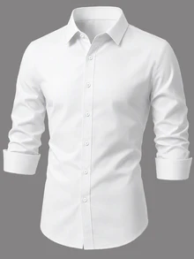 Manfinity Mode Men's Casual Versatile Long Sleeve Shirt, Formal, Old Money - White - View 3