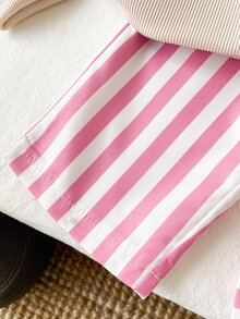 SHEIN 2件組女嬰可愛「MAMA'S GIRL」字母花朵印花套頭上衣搭配粉色條紋長褲休閒套裝 秋冬款 - 粉色 - 查看 8