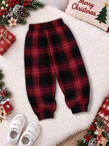 Young Boy Christmas Letter & Light Print Hoodie And Plaid Jogger Pants Set, 2 Pieces Casual Outfit - Multicolor - View 4