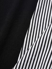 GlowEve CURVE Plus Size Women Casual Striped Patchwork Waist-Cinching Shirt And Pants 2 Pieces Set - Black and White - View 7